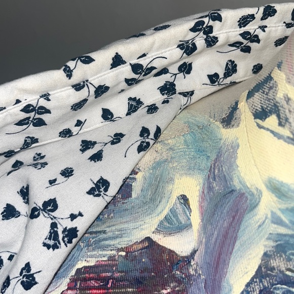 Club Monaco Navy Blue Floral Print White Long Sleeve Button Up. Slim Fit Med - Picture 11 of 12